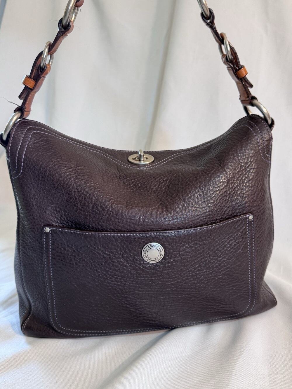 COACH Authentic D06S-10131 Chelsea BROWN Pebbled Leather Bag w/ Turn Lock